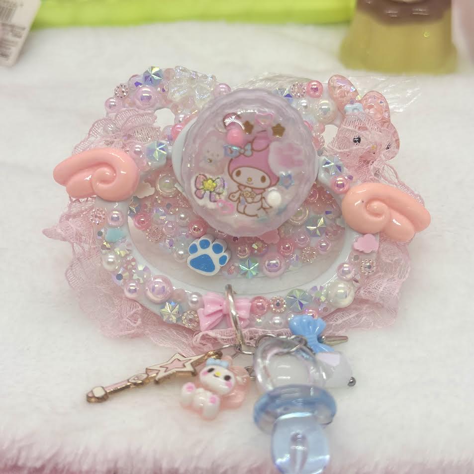 Angel My Melody Lace Handle Deco Adult Pacifier with Handle Charm