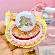 Load image into Gallery viewer, Yellow Puppy Slide Critter Deco Adult Pacifier
