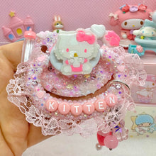 Load image into Gallery viewer, Baby Kitty Lace Handle Fully Encrusted Adult Pacifier with Handle Charm
