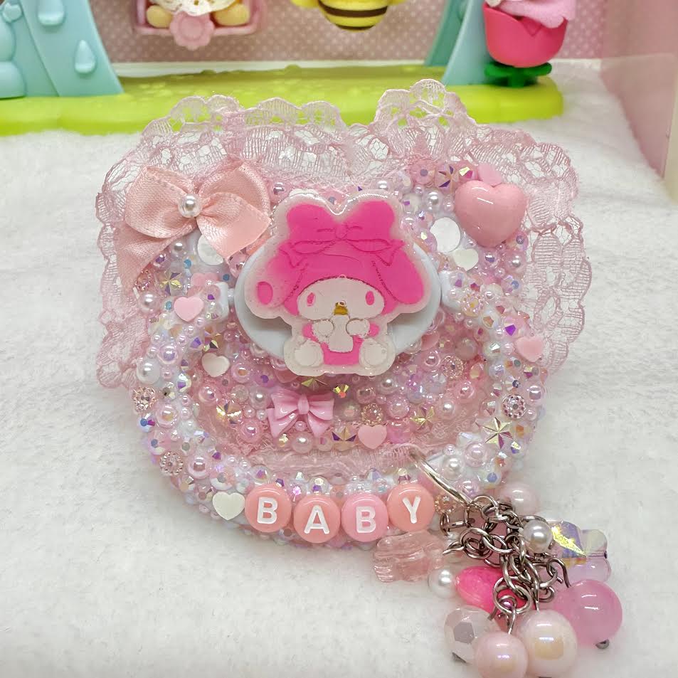 Baby Melo Lace Fully Encrusted Adult Pacifier with Handle Charm