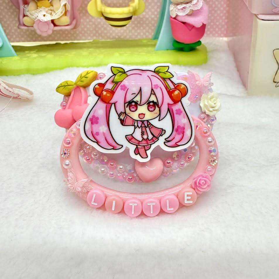 adult deco pacifier paci shop custom decorated binky for age regression store agere ddlg dd lg daddy dom little girl abdl baby diaper lover kawaii littlespace little space rhinestone deluxe kawaii miku hatsune little kawaii anime girl cherry pastel