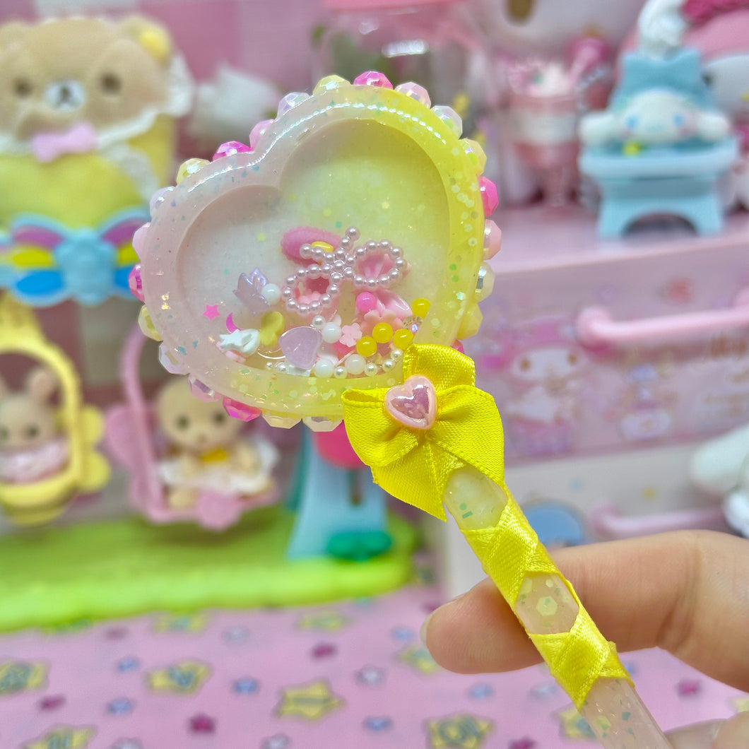 Pink Yellow Heart Resin Rattle Shaker Wand with Removable Charm