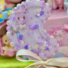 Load image into Gallery viewer, Purple Moon Kitty Resin Rattle Shaker Wand with Removable Charm
