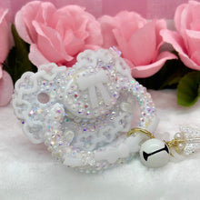 Load image into Gallery viewer, White Heart Chains Deluxe Encrusted Pacifier with Handle Charm
