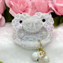 Load image into Gallery viewer, White Heart Chains Deluxe Encrusted Pacifier with Handle Charm
