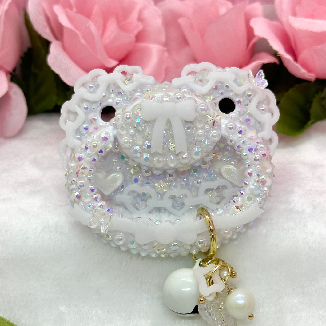 White Heart Chains Deluxe Encrusted Pacifier with Handle Charm