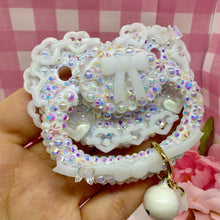 Load image into Gallery viewer, White Heart Chains Deluxe Encrusted Pacifier with Handle Charm
