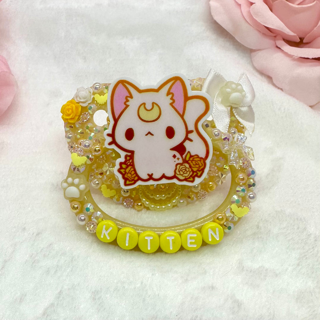 Yellow Kitten Semi Encrusted Pacifier