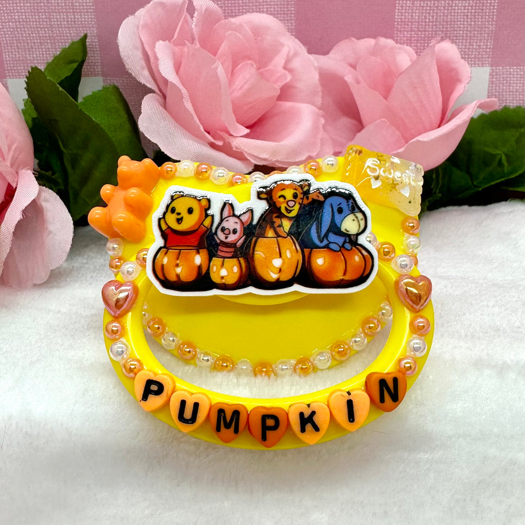 Pumpkin Winnie and Friends Single Row Deco Pacifier