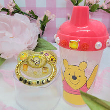 Load image into Gallery viewer, Gold OR Yellow Bee Sticker Pacifiers with Sippy Cup SET!
