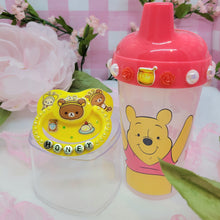 Load image into Gallery viewer, Gold OR Yellow Bee Sticker Pacifiers with Sippy Cup SET!
